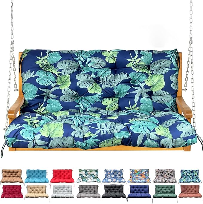 Porch Swing Cushion with Backrest,Waterproof Bench Cushion for Outdoor Furniture,2-3 Seater Replacement Thickened Swing Cushion with Ties,Patio,Outdoor,Backyard and Garden (Floral Navy,60x40")