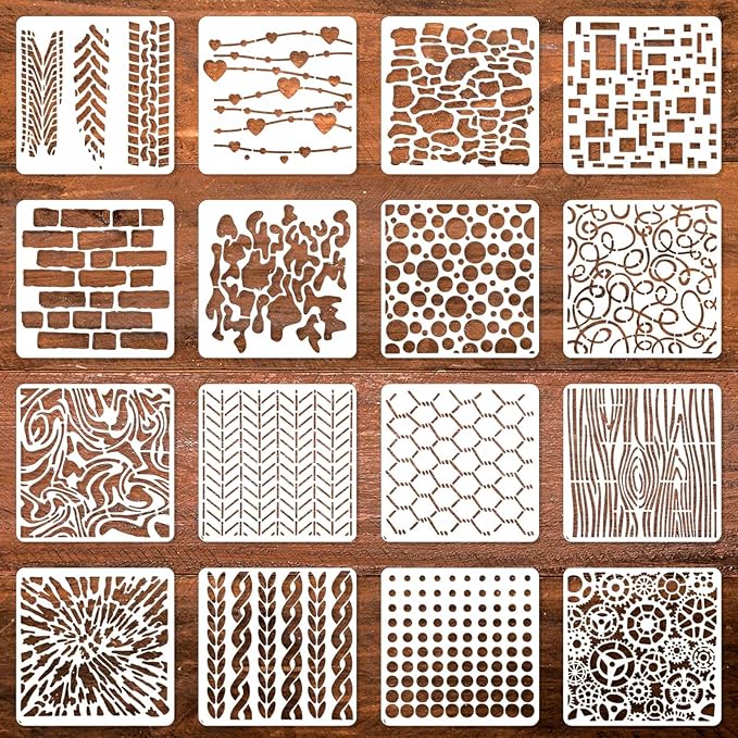 Stencils for Painting, 16PCS 6x6 Inch Geometric Stencils for Painting on Wood, Plastic Reusable Drawing Templates for Crafts Wall Furniture Tile and Other Home Decor Project