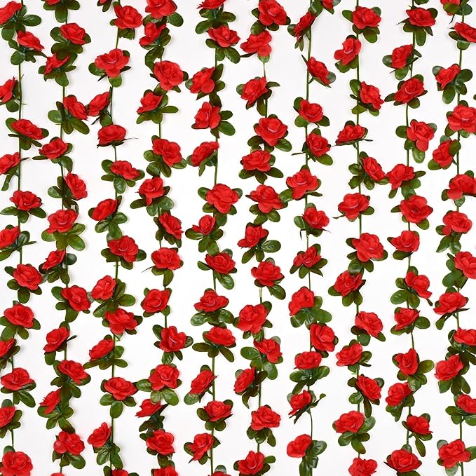 BLEUM CADE 12Pcs 98.4Ft Flower Garland Artificial Rose Vines for Bedroom, Cute Fake Hanging Flower Vines Floral Garland Decorations for Wedding Party Wall Room Decor Aesthetic