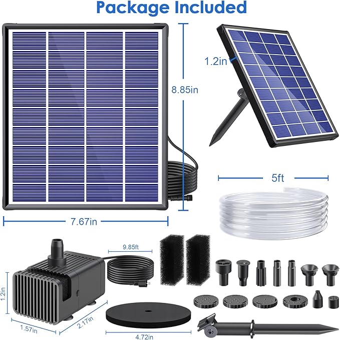 POPOSOAP Solar Fountain Pump for Bird Bath, 6.5W Solar Water Fountain Pump with Dry-Run Protection & Double-Layer Nozzles 5Ft Tubing for Pond, Bird Bath, Backyard Water Features
