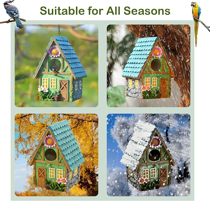 Birdhouse for Outside, Attivolife Resin Colorful Bird Nesting Boxes with Hanging Chain for Outdoor Garden Backyard Decoration, Houses for Bluebird Finch Cardinals, Best Gift for Birdman Family Friend