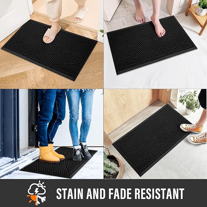 Sturdy Front Door Mat, Absorbent Muddy Dirt Resist Welcome Door Mats Outdoor Indoor, Stain and Fade Resistant, Non-Slip Rubber Backing Low Profile Doormat for Entryway, 72×24, Black