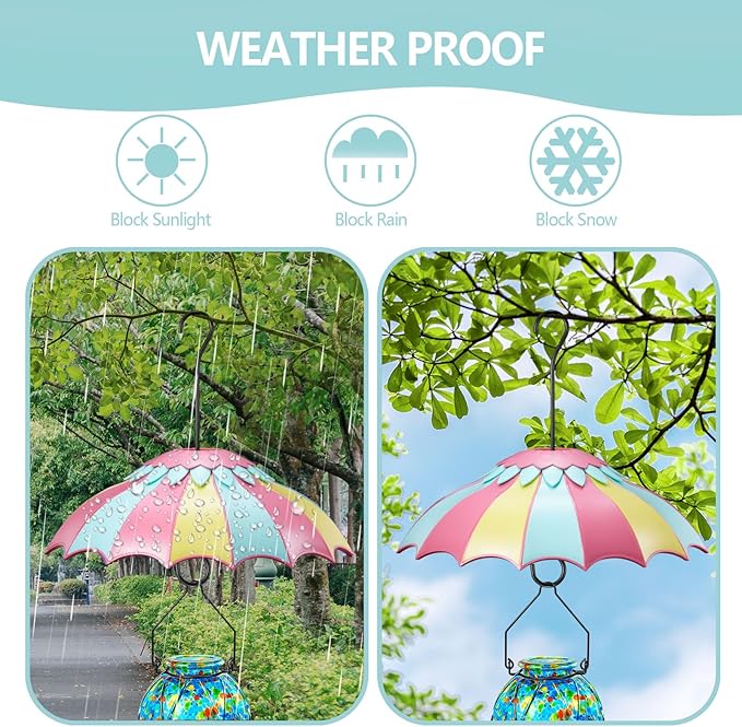 Bird Feeder Cover,Hanging Baffle for Bird Feeder Pole with 3 Steel Hooks Dome Weather Guard Bright Colors Attract Hummingbird 14inch(Tricolor)
