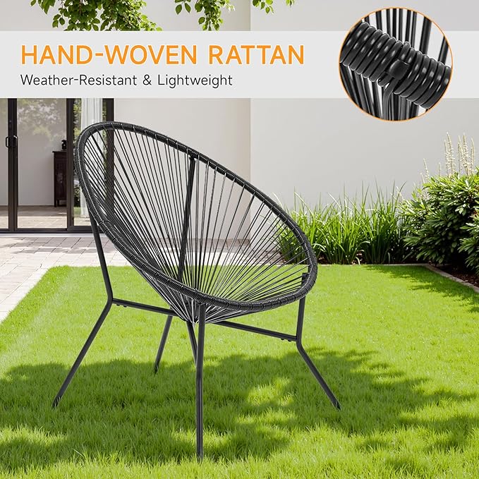 ONBRILL 3 Piece Patio Bistro Set, Outdoor Acapulco Chairs with a Coffee Table, All-Weather PE Rattan Patio Furniture Set for Balcony, Garden, Proch, Black