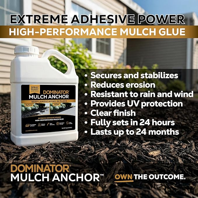 Dominator Mulch Anchor 1 Gallon - Mulch Glue & Rock Glue for Landscaping, Pea Gravel & Bark, Strong Stabilizer & Stone Adhesive, Gravel Binder, Ready to Use, Made in US