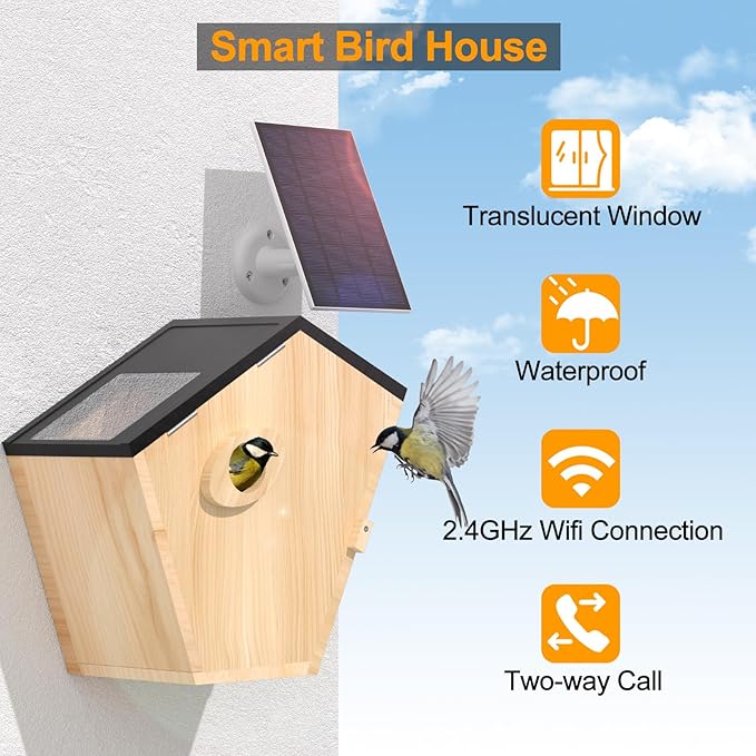 Pinaple Bird House with Camera, Smart Bird House Solar Powered,5MP Full Color IR Night Vision Bird Watching Wireless Camera,2.4G WiFi APP Controlled Auto Notification,Ideal Gift for Bird Lovers