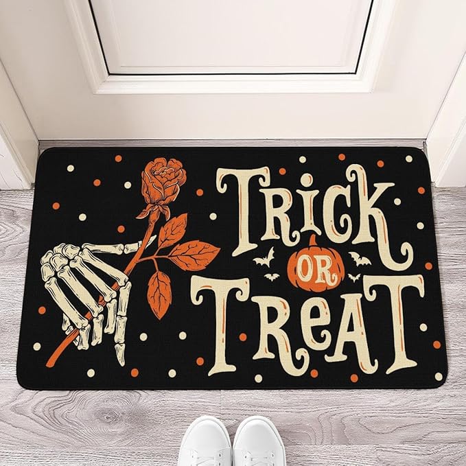 Halloween Decor Welcome Door Mat,Funny Skeleton Home Decoration Non-Slip Indoor Outdoor Front Doormats Rug 17 x 30 Inch
