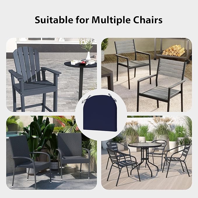 Outdoor Chair Cushions Set of 4, 17 x 16 Inch Patio Chair Cushions for Outdoor Furniture, Water Resistant, Non-Slip Ties (Navy Blue)
