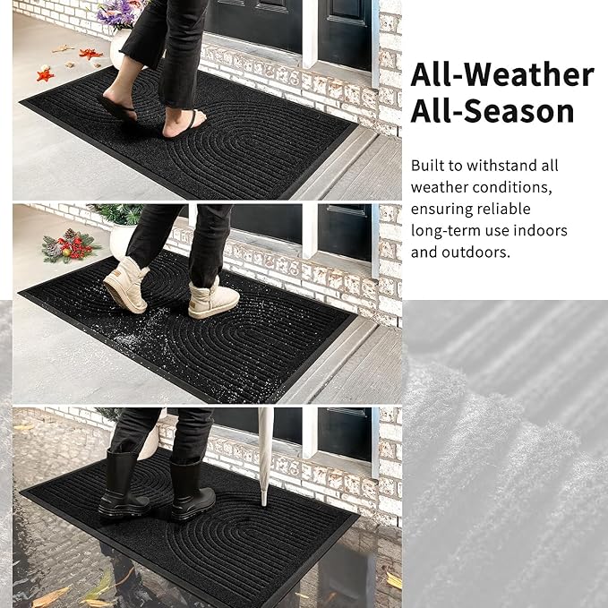 RORA Heavy Duty Door mat Outdoor Indoor Entrance, Non Slip Welcome Mat, Natural Rubber Floor Mat for Entryway, Patio, Garage, Porch, 32"x47", Black