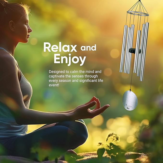 Nature’s Melody Aureole Tunes Wind Chimes – Outdoor Windchime with 6 Tubes Tuned to B Pentatonic Scale, 100% Rustproof Aluminum, Powder Finish & S Hook Hanger for Sympathy, Memorial Gift or Zen Garden