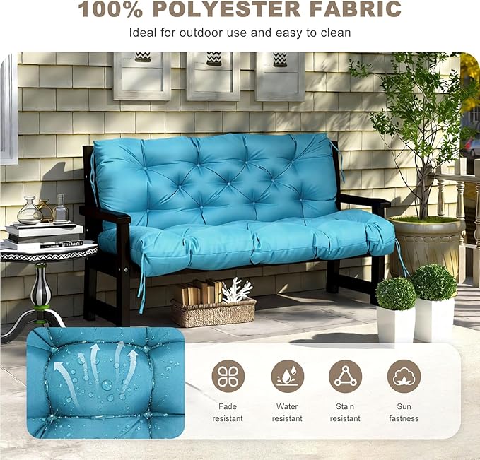Porch Swing Cushion with Backrest,Waterproof Bench Cushion for Outdoor Furniture,2-3 Seater Replacement Thickened Swing Cushion with Ties,Patio,Outdoor,Backyard and Garden (SkyBlue,40x40)