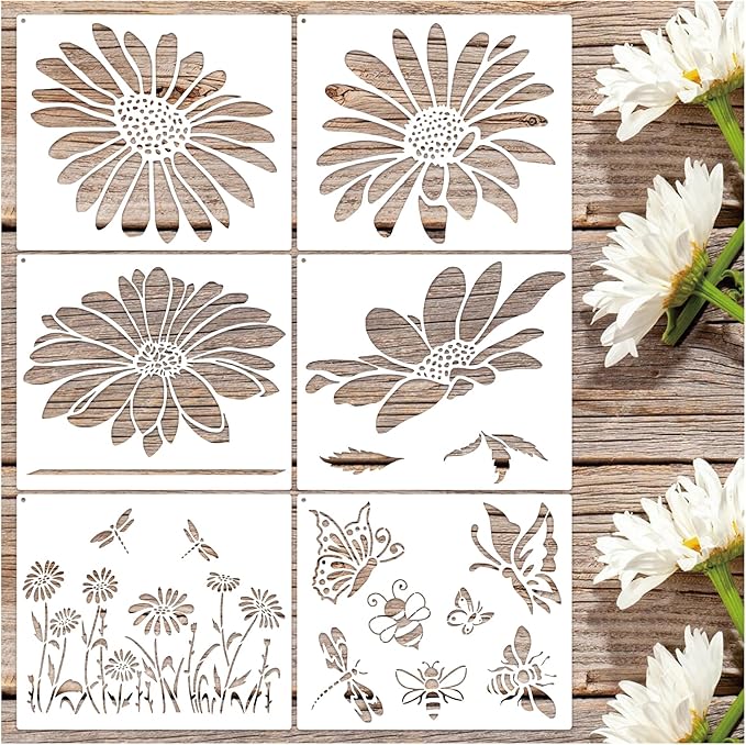 Large Flower Stencils for Painting on Walls – 12x14 Inch Jumbo Reusable Blooming Wildflower DIY Art Stencils for Fence, Wood, Fabric, Garden, Walls, Furniture, Crafts, Canvas(daisy6)