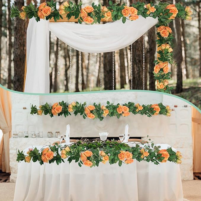 U'Artlines 3 Pack Artificial Orange Rose Vines Floral Garlands Total 19.5 Ft Fake Vine Silk Flower Garland for Indoor Outdoor Home Wedding Arch Garden Wall Decoration