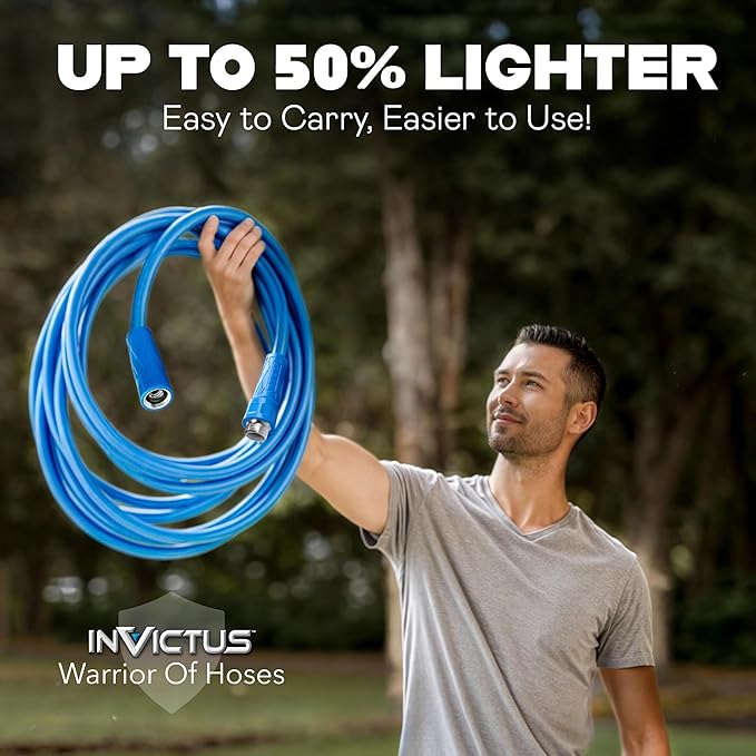INVICTUS 25 Ft Garden Hose with Sprayer Nozzle, 2-Layer Heavy Duty Drinking RV Water Hose 25 Ft x 5/8 in. Flexible, Lightweight, NON Expandable, Kink Resistant, Easy Connect Fittings, 400 PSI