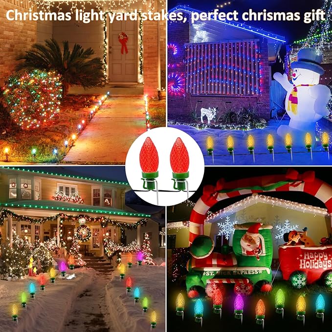 12 Inch Metal Christmas Light Stakes 60 Pack Christmas Yard Lights Stakes Universal Yard Lawn Holiday Light Stakes for C7 C9 String Lights Ground Stakes for Christmas Lights on Garden Driveway Pathway