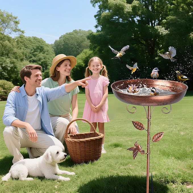 30 Inch Bird Bath for Outdoors, Vintage Freestanding Birdbath and Bird Feeder, Metal Feeder Bowl with 5-Pronged Base for Outdoor Garden Patio Yard Lawn Decor