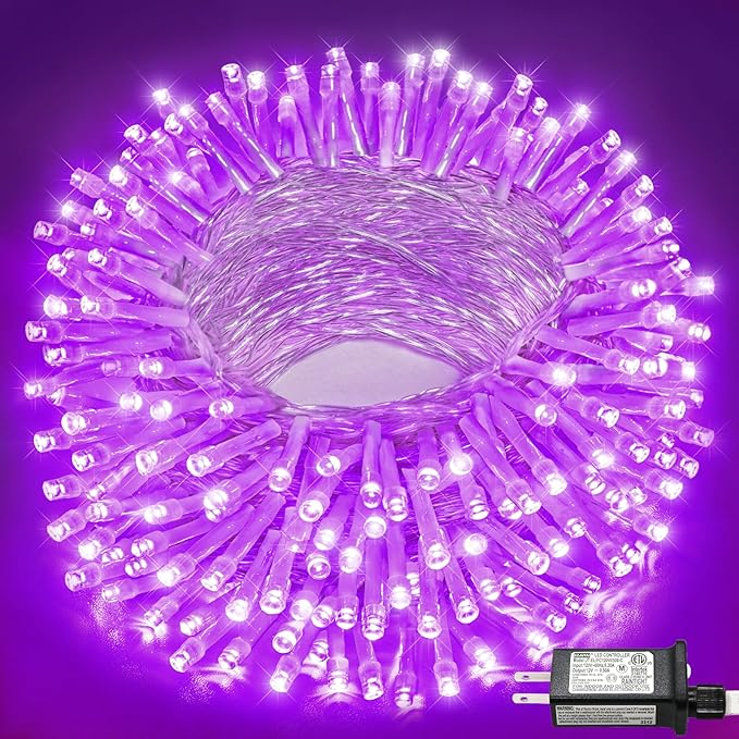 66FT 200 LED Christmas Lights Outdoor, Purple Christmas String Lights Indoor Waterproof 8 Modes, Connectable Twinkle Fairy Lights Clear Wire for Home House Room Patio Garden Party