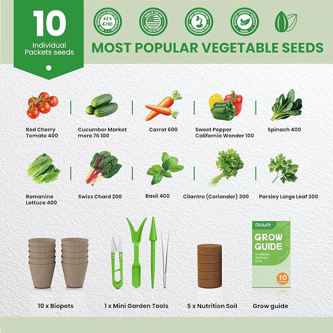 10 Heirloom Seeds Variety Pack - 3200+ Non-GMO Seeds for Planting Vegetables, Indoor Outdoor Garden Seed Starter Kit, Valentines Easter Unique Gift for Mother, Women, Mom, Friend, Her