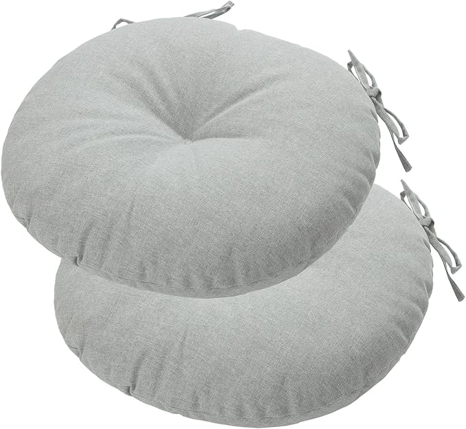 Bistro Chair Cushions 15 inch,Set of 2,Tufted Round Chair Cushions with Ties,15"x15"x4",Water Resistant Round Seat Cushion for Barstool Chairs,Patio Garden Kitchen Outdoor Furniture(Light Gray)