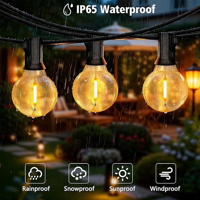 G40 LED Outdoor String Lights, 50FT LED Patio Lights with Light Sensor Timer, 27 Shatterproof Globe Bulbs(2 Spare), Waterproof Connectable Hanging Lights for Backyard Porch Balcony Decor