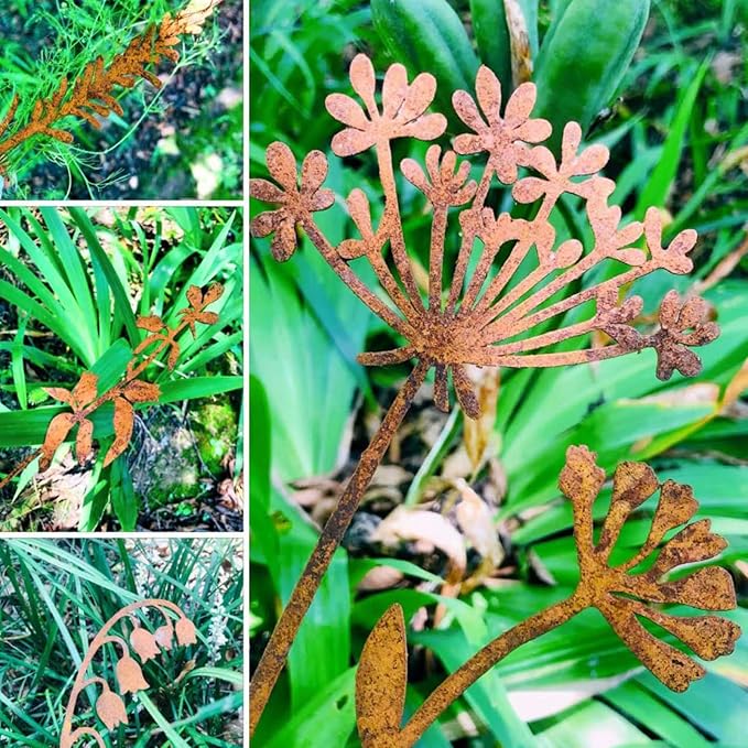 5Pcs Garden Decor Metal Flowers for Outside,Decorative Garden Stakes,Flower Bed Decor Plant Stakes,Metal Art for Outside,Yard Art Outdoor for Lawn Yard, Walkway and Flower Garden
