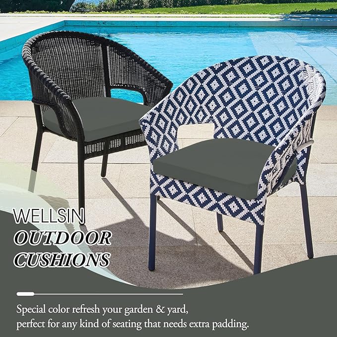 Wellsin Outdoor Chair Cushions for Patio Furniture - Patio Chair Cushions Set of 6 - Water Resistant Round Corner Outdoor Seat Cushions 17"X16"X2", Dark Grey