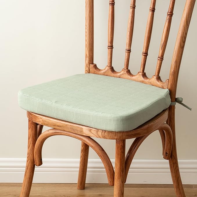 Battilo Chair Cushions for Dining Chairs with Ties, Indoor/Outdoor Kitchen Chair Pad with Non-Slip Backing, Dining Seat Cushion with Machine Washable Removable Cover, 16"x16"x2", Set of 2, Sage Green