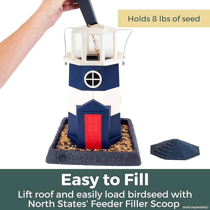 North States Village Collection - Large Nautical Navy Lighthouse Bird Feeder: Hanging Bird Feeder for Outdoors, Holds 8 Pounds of Seed