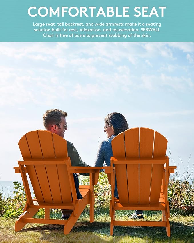 SERWALL Foldable Adirondack Chair Set of 2 for Patio Garden Outdoors Fire Pit Chairs-Orange