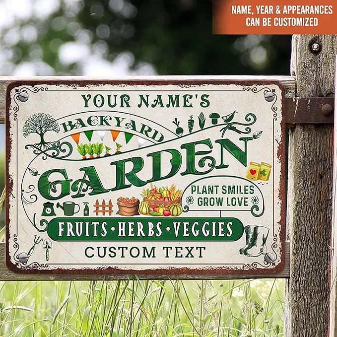 Custom Metal Signs with Name Made in USA Personalized Vintage Garden Sign Waterproof Vintage Decorative Metal Print for Wall Decor Customized Home Garden Ideas Gifts Artwork Prints for Yard Ourdoor