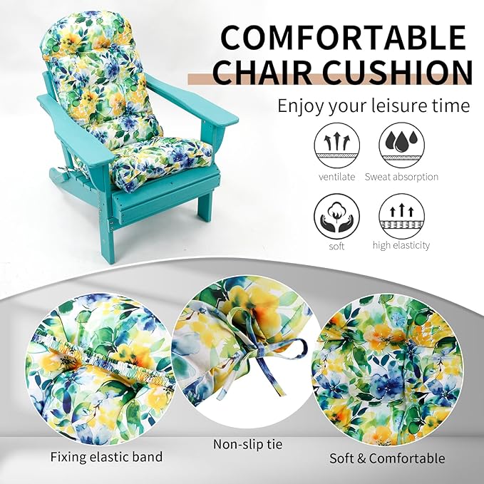 Adirondack Chair Cushion, High Back Patio Chair Cushions 48 x 19.7 x 4.7 Inch, Indoor/Outdoor Thickened Rocking Chair Cushion, Fade-Resistant & Waterproof (Flower Green, Set of 1)