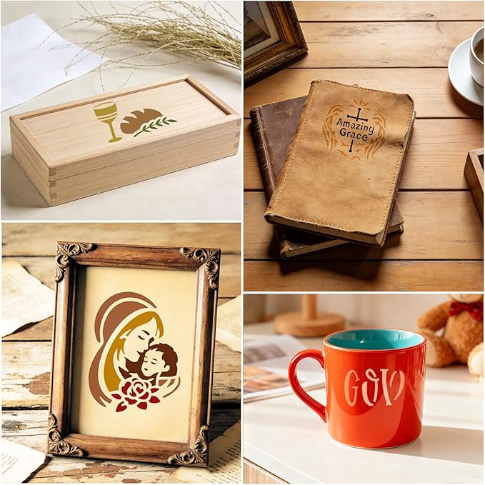 72 Pcs Christian Cross Stencils for Painting Set, Reusable Religious Jesus God Painting Templates - Christ Stencil Crafts Drawing Templates for DIY Scrapbook, Home Wall Murals, Canvas Wood Signs