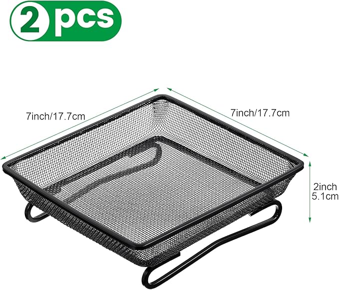 2 Pcs Deck Railing Bird Feeder Tray for Balcony 7 x 7 x 2 Inch Compact Platform Bird Seed Tray with 4 Fixed Elastic Rope Ground Mesh for Garden Backyard Outside Wild Birds or Squirrels