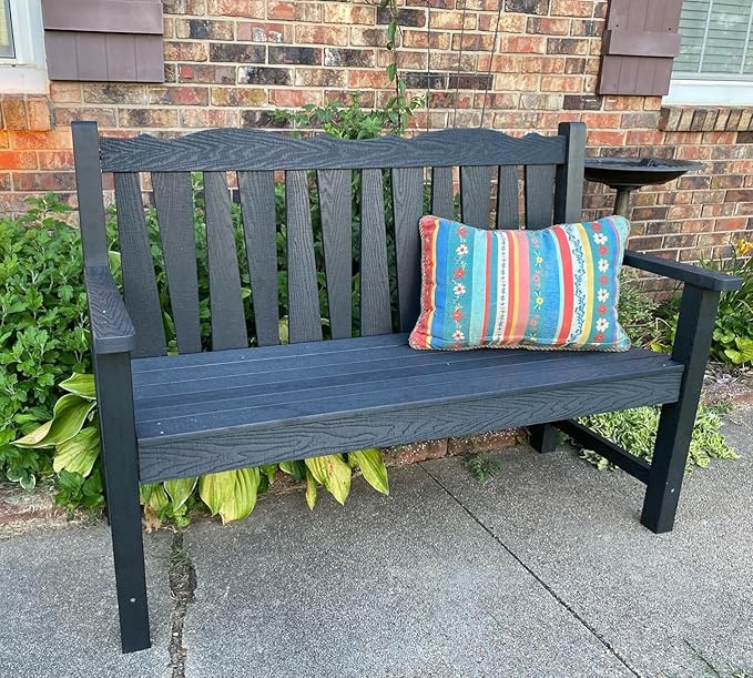 Outdoor Bench Weatherproof, 2-Person Garden Benches for Outdoors, All Weather HIPS Patio Bench Holds up to 800lbs, Never Rot or Fade, Comfort Bench for Porch, Garden, Patio, Backyard and Park, Black