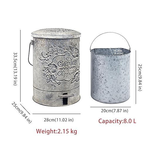Z&Z ornamentorum Outdoor Small Trash Can with Lid Dog Poop Trash Can Outside for Kitchen Park Garden and Pedal Round Touchless Garbage with Flower and Bird Patterns