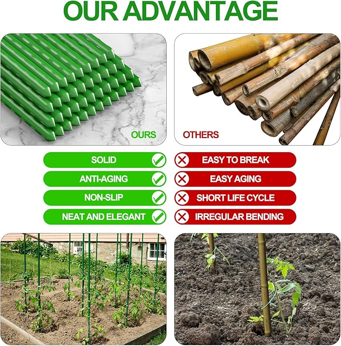 WAENLIR Garden Stakes 48 inch 4ft Sturdy Tomato Stakes, Plant Stakes for Outdoor Plants, Plant Support Sticks for Gardening, Pack of 30