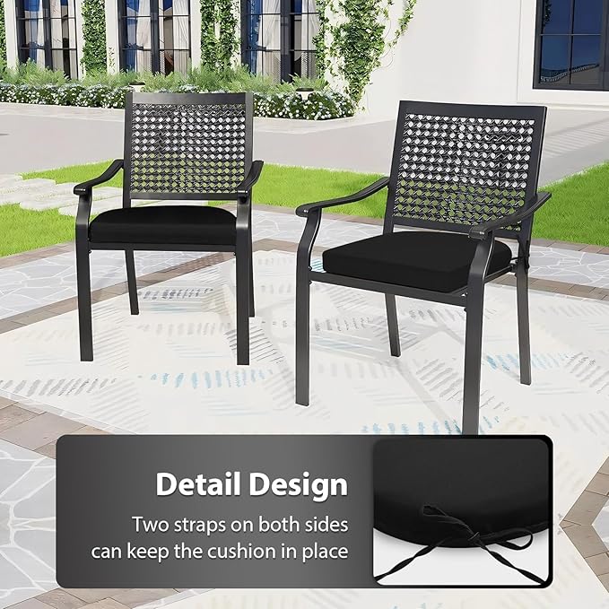 Outdoor Chair Cushions Set of 4, 17 x 16 Inch Patio Chair Cushions for Outdoor Furniture, Water Resistant, Non-Slip Ties (Black)