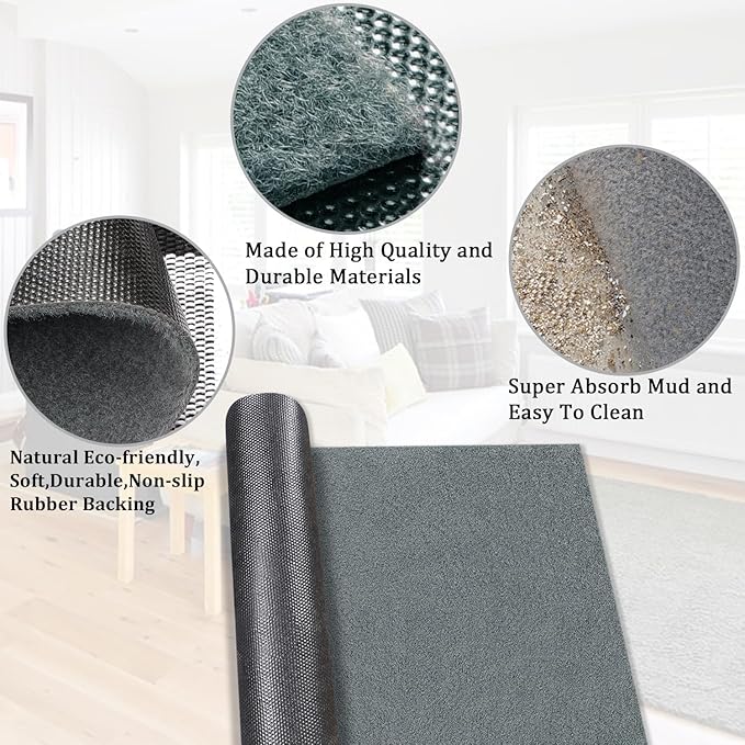 AAZZKANG Plain Doormat Set of 2 Front Door Floor Mat with Non Slip Rubber Backing,Ultra Absorb Mud Easy to Clean Ultity Mats for Home Entrance Gray Large 36"x24"