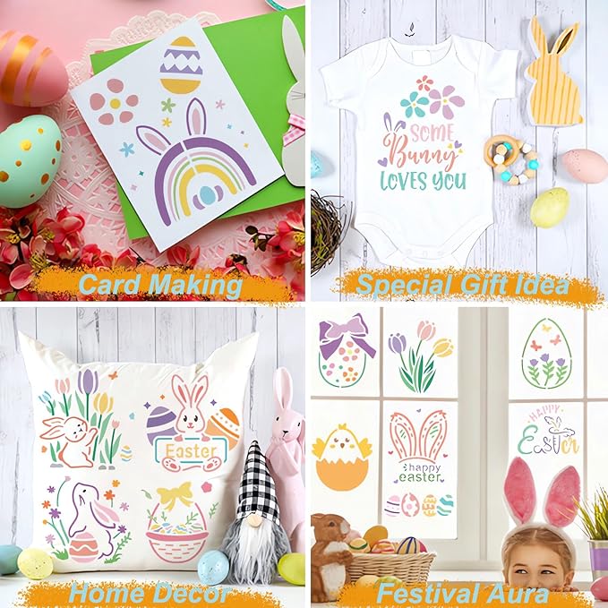 Easter Stencils for Painting - 49PCS Bunny & Egg Patterns, Small Stencils for Crafts & Home Decor