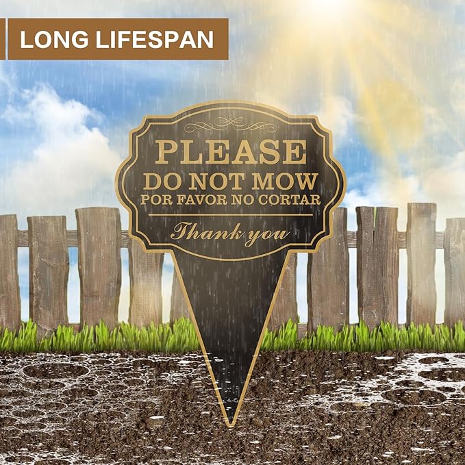 Double Sided Yard Sign, Do Not Mow / POR FAVOR NO CORTAR Sign for Lawn, 10"x14" Bilingual English and Spanish Yard Sign with Stake, Rust-Free Metal, Weatherproof UV Printed for Outdoor Use (DO NOT MOW-1PACK)