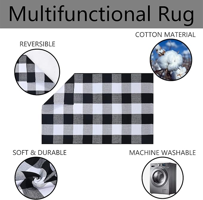 Home Sweet Home Doormat Set, 2-Piece Layered Front Porch Mat Combo, Natural Coir Welcome Mat with Black and White Buffalo Plaid Rug, Farmhouse Outdoor Entryway Decor for Porch, Patio, Home