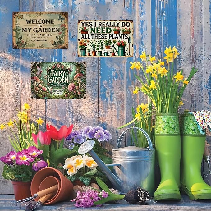 Garden Signs Vintage Metal Sign, Retro Garden Signs for Outside Home Gardening Greenhouse Yard Outdoor Decor 8x12 Inch