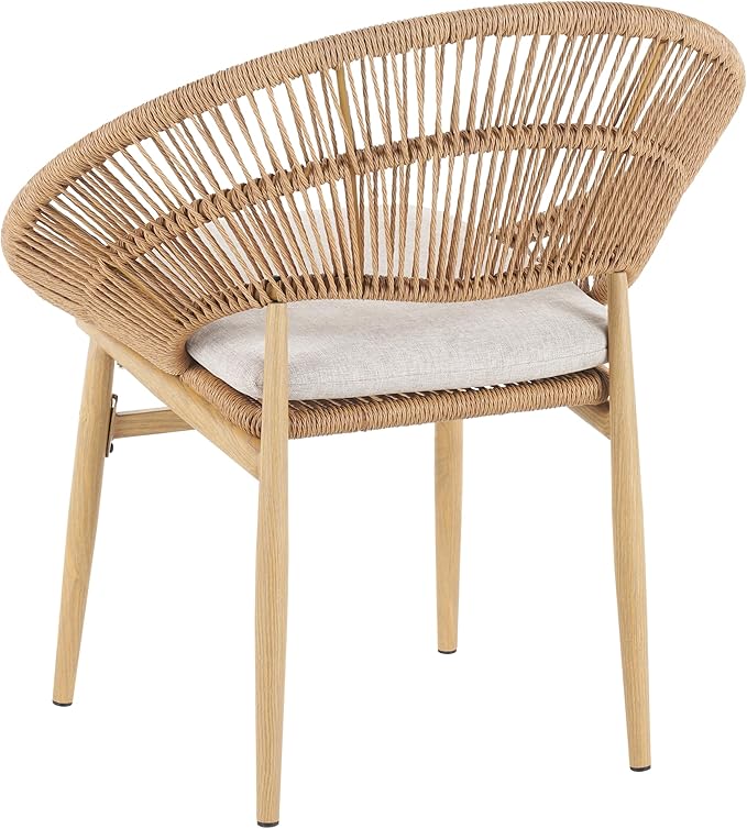 Christopher Knight Home Cyril Papasan Chair Set of 2, Patio Wicker Dining Chair, Patio Furniture Set, Comfy Reading Single Sofa with Cushion, Light Brown+Beige