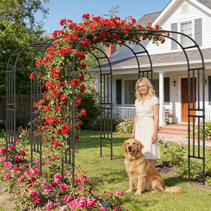Tall Garden Arch Trellis for Climbing Plants, 87in Tall Metal Plant Support Trellis Archway for Climbing Plant Vegetables Cucumber, Outdoor Yard Lawn Garden Arch Tunnel Trellis