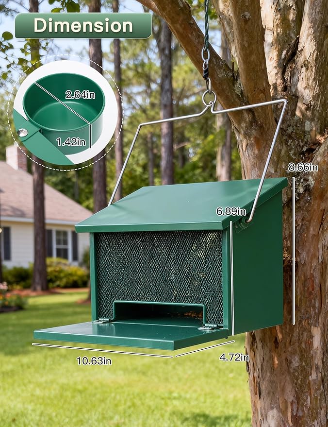 Metal Squirrel Feeder, Hanging Squirrel Feeders for Outside, Chipmunk Hanging House Box with Water Bowl for Corn, Nut, Peanuts