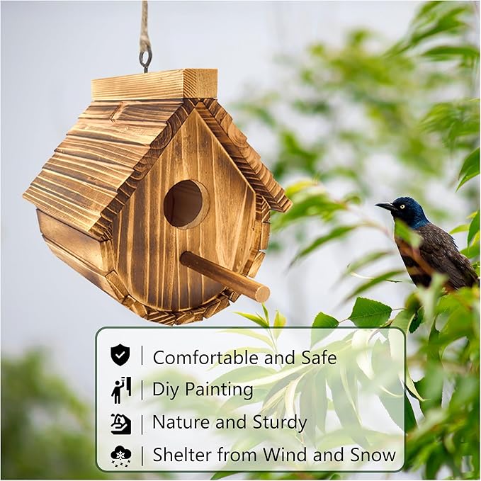 2 Pack Wren Houses for Outdoors,Natural Wooden Bird Houses for Outdoor Chickadee,Bluebird etc,Handmade from Natural Wood for Garden Decorations