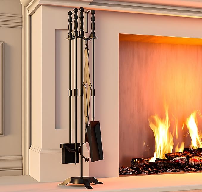 Fire Beauty Fireplace Tools Set 5 Pieces Wrought Iron Fire Tool Set for Outdoor/Indoor Fireplace Accessories Set