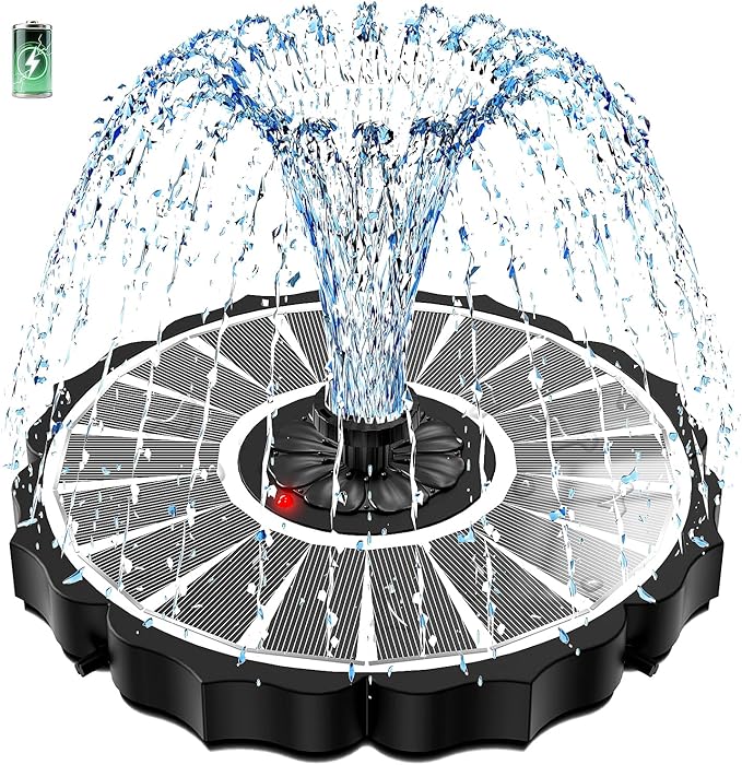 SZMP Solar Fountain, Works in Cloudy with 2000mAh Battery Backup, Glass Solar Powered Bird Bath Fountain with Auto LED Night Light Show, 3.5W, 8 Nozzles, for Garden, Outdoor (White)