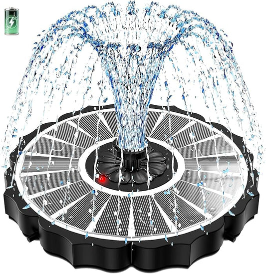 SZMP Solar Fountain, Works in Cloudy with 2000mAh Battery Backup, Glass Solar Powered Bird Bath Fountain with Auto LED Night Light Show, 3.5W, 8 Nozzles, for Garden, Outdoor (White)