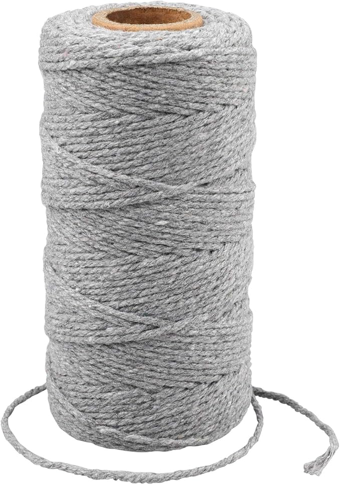 G2PLUS 328 Feet 2MM Natural Cotton String for Crafts,Gift Wrapping Twine,Arts & Crafts, Home Decor, Gift Packaging (Grey)